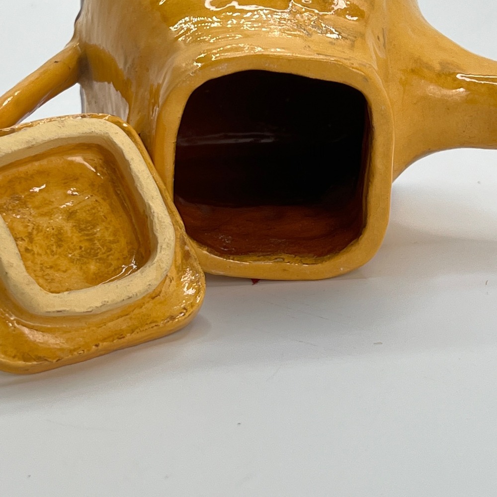 Vintage Mustard Yellow Pottery Teapot, Sculptural Kitchen Shelf Decor - Picture 7 of 7